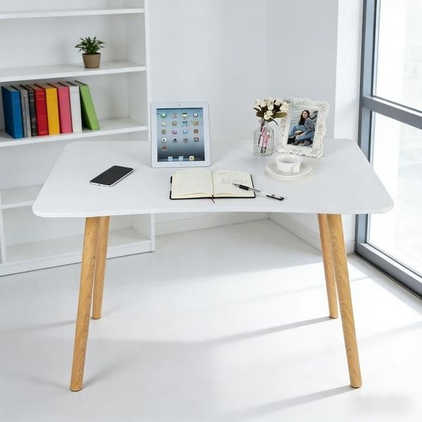 Nosicp Schreibtisch mit geräumiger Arbeitsfläche und Schubladen, Massivholzgestell, Weiß, 100 x 60 x 73 cm