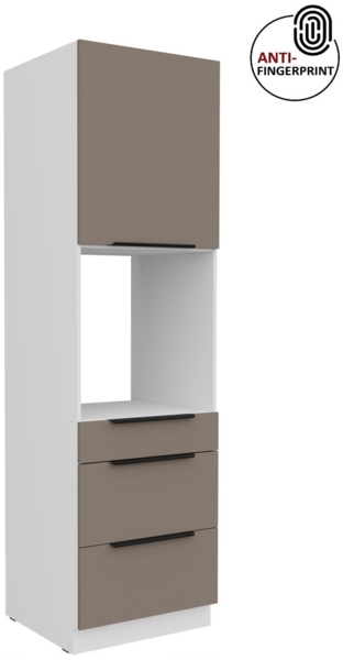 Küchen Hochschrank 60 cm Küche ARIA Sandgrau ultra matt + Weiss matt, hochwertige Fronten mit Anti Fingerprint Beschichtung, Soft-Close Küchenzeile Küchenblock
