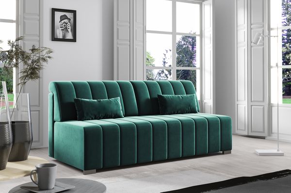 Schlafsofa NADIA, ausziehbare Polstercouch mit Schlaffunktion, Sofa mit Bettkasten, Bonnell-Federkern, inkl. Kissen, Monolith 37, 85 x 94 x 198 cm