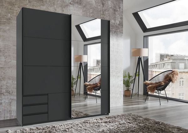 Wimex Schwebetürenschrank Emden moderner Kleiderschrank mit Spiegel und Schubladen Schlafzimmer Schrank Garderobenschrank mit Schwebetüren Topseller