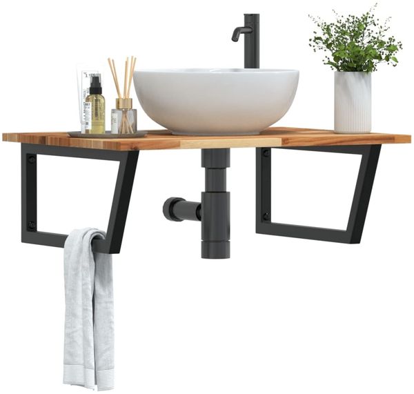 vidaXL Waschbeckenregal Wandmontage Stahl und Akazienholz 3302923