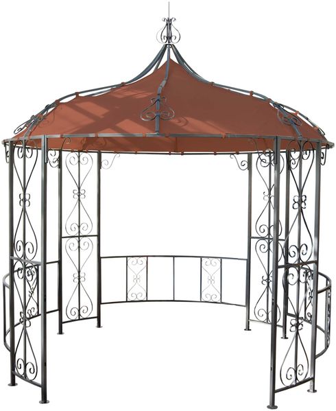 Pergola Almeria, Rundpavillon Garten Pavillon, stabiles Stahl-Gestell Ø 3m ~ terracotta-braun