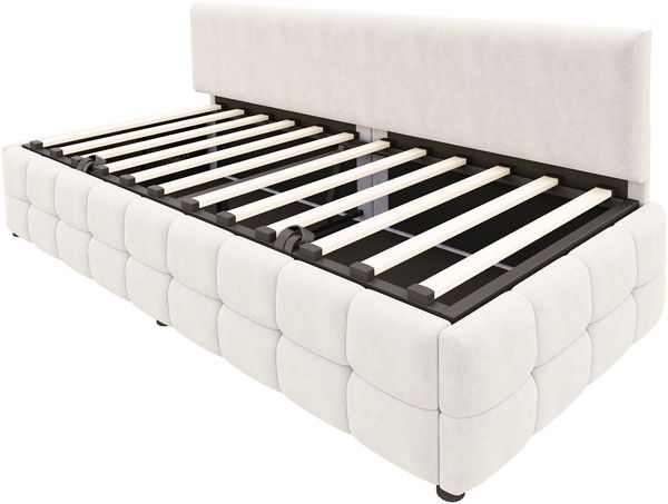 Polsterbett 90×200 cm mit hydraulischem Bettkasten und Rückenlehne, Samt Beige Bild 4