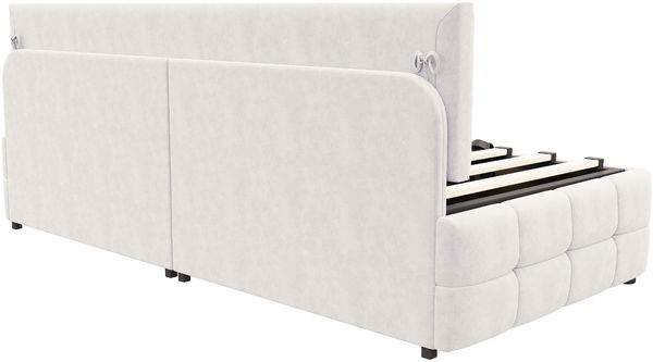 Polsterbett 90×200 cm mit hydraulischem Bettkasten und Rückenlehne, Samt Beige Bild 9