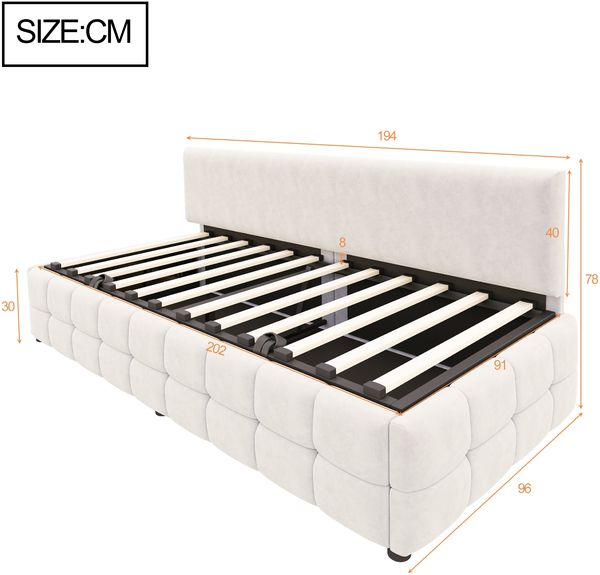 Polsterbett 90×200 cm mit hydraulischem Bettkasten und Rückenlehne, Samt Beige Bild 5