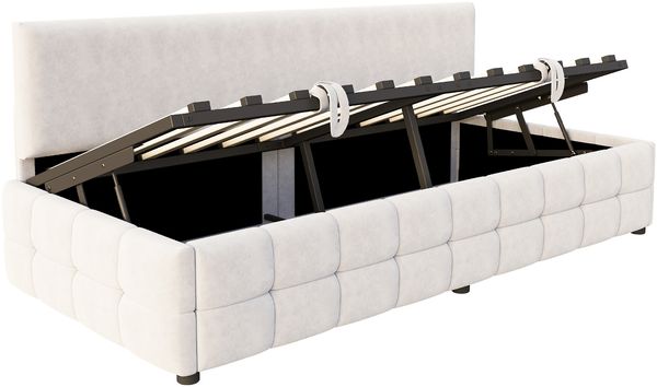 Polsterbett 90×200 cm mit hydraulischem Bettkasten und Rückenlehne, Samt Beige Bild 10