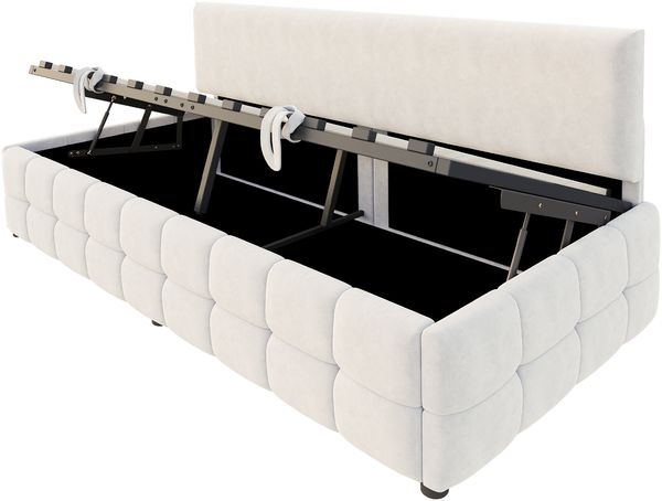 Polsterbett 90×200 cm mit hydraulischem Bettkasten und Rückenlehne, Samt Beige Bild 6