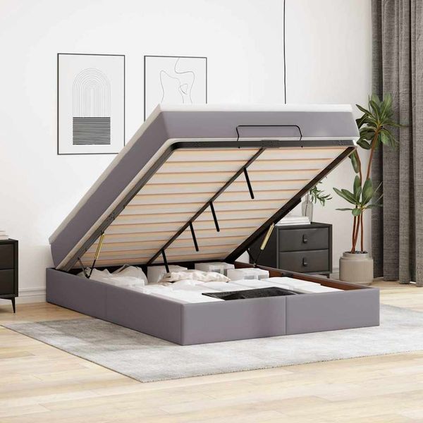 vidaXL Ottoman-Bett mit Matratze Grau 140x200 cm Kunstleder 3311044