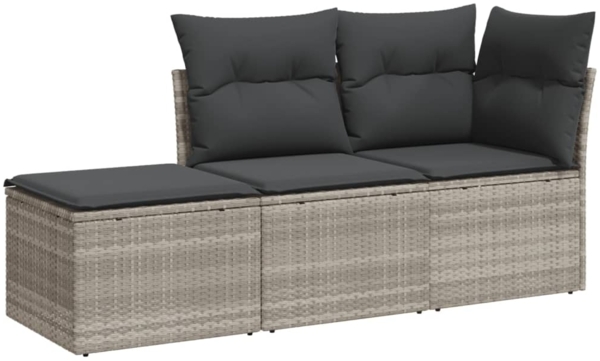 vidaXL 3-tlg. Garten-Sofagarnitur mit Kissen Hellgrau Poly Rattan 3217472