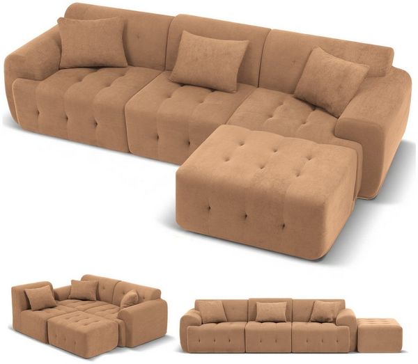 COMHOMA Sofa Ecksofa, Modulares Sofa, 2 Sitzer Bodensofa Couch mit Kissen Armlehne, für Wohnzimmer, vakuumverpackt