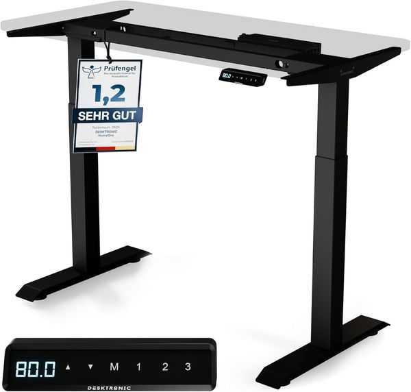 Desktronic Elektrisch Höhenverstellbarer Schreibtischgestell HomeOne, Schwarz, mit Memory-Funktion, Anti-Kollisions Technologie, USB-A und USB-C-Ladeanschlüssen