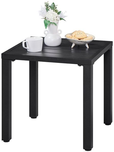 Yaheetech Gartentisch Quadratischer Beistelltisch aus Pulverbeschichtetem Metall, Balkontisch 45 cm L × 45 cm B × 45,5 cm H für Draußen/Zuhause