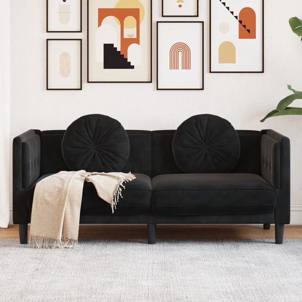 vidaXL Sofa mit Kissen 2-Sitzer Schwarz Samt 372637