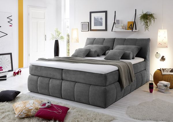 Stella Trading Toledo 2 Boxspringbett 160x200 cm, Stoff, Anthrazit, 235 x 161 x 110 cm