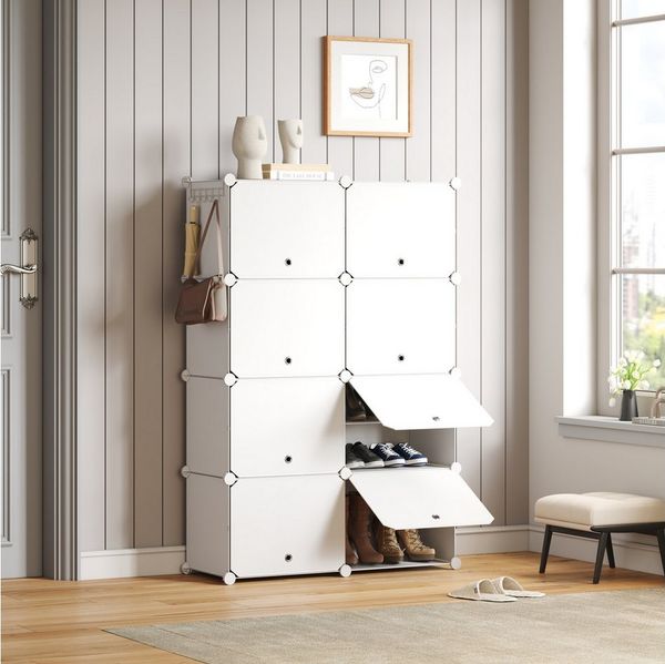 Mondeer Schuhregal Schuhschrank, Kunststoff-Schuhschrank mit Tür, Platzsparend, für 32 Paar Schuhe