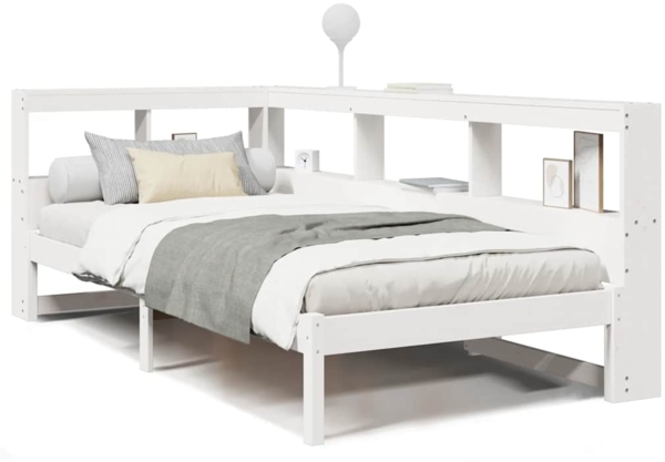 vidaXL Massivholzbett mit Regal ohne Matratze Weiß 90x190 cm Kiefer 3324339