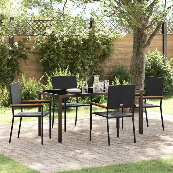 vidaXL Garten Essgruppe mit Kissen 5 pcs Schwarz Poly-Rattan 3379705