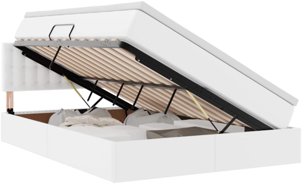 vidaXL Aufbewahrungsbett mit Matratze Reinweiß 140 x 190 cm Kunstleder 3370394