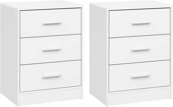 Woltu Nachttisch (2er-Set), Nachtschrank, 2er Set, mit 3 Schubladen, Nachtkommode, 39x54x28cm