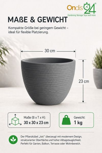 ONDIS24 Pflanzkübel Blumenkübel Pflanztopf Isis Schiefer, frostsicher, UV beständig