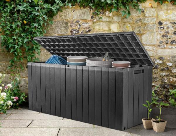 Rollen Auflagenbox 268L Holz Optik Gartenbox Auflagen Kissen Garten Box Truhe