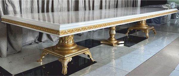 Casa Padrino Luxus Barock Esstisch Creme / Weiß / Gold 350 cm - Barock Esszimmer Möbel