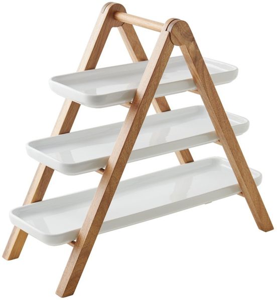 Betty Bossi Etagere Etagere 3 Servierplatten Porzellan Holz Servierständer, (4-tlg)