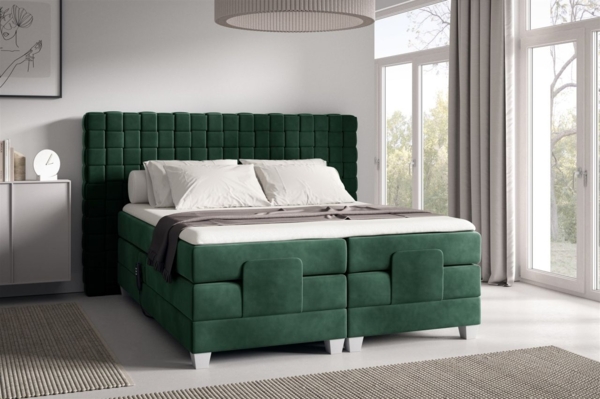 Boxspringbett Elektrisch Bett VIDAL 120x200cm in Stoff Fresh Flaschengrün