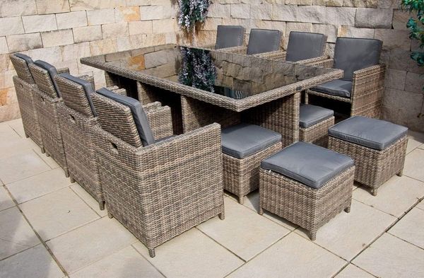 Ragnarök Möbel-Design Garten-Essgruppe Heimdall Esstisch Set 8+4, (Set, Polyrattan, Alu), umklappbare Rückenlehnen, Würfelsystem