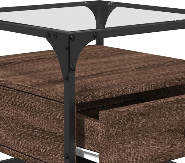 vidaXL Couchtisch mit Glasplatte Braun Eichen-Optik 50x50x45 cm Stahl 846053 Bild 8