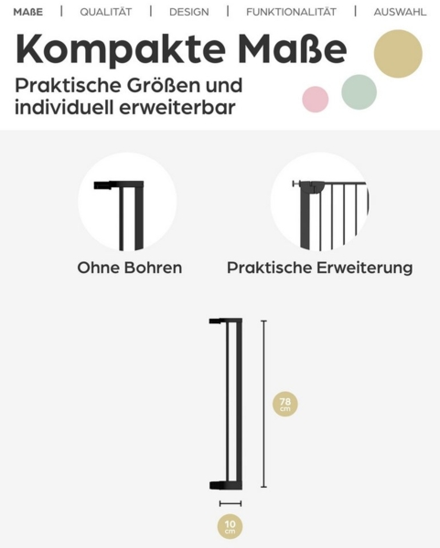 Geuther Türschutzgitter Easylock Flatstep 69-125 schwarz, auch als Treppenschutzgitter verwendbar