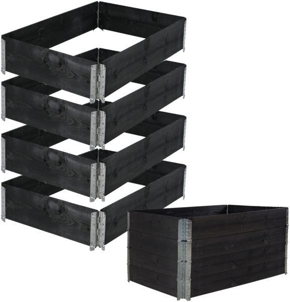 Hochbeet 4er Set Palettenrahmen Pflanzbeet 120x80x80 cm aus Holz schwarz Garten Balkon stapelbar