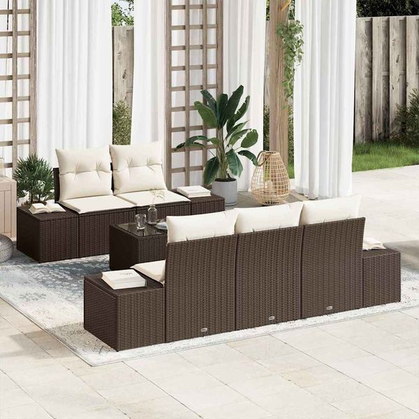 vidaXL Gartensofa-set mit Kissen 6 pcs Braun und Creme Poly-Rattan 3355607
