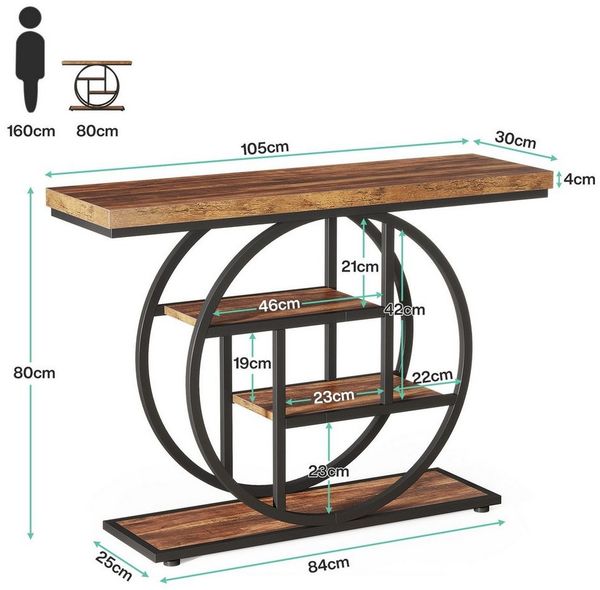 Celya Konsolentisch industrieller Sofatisch mit 4 Ablageflächen (für Wohnzimmer 105x30x80cm)