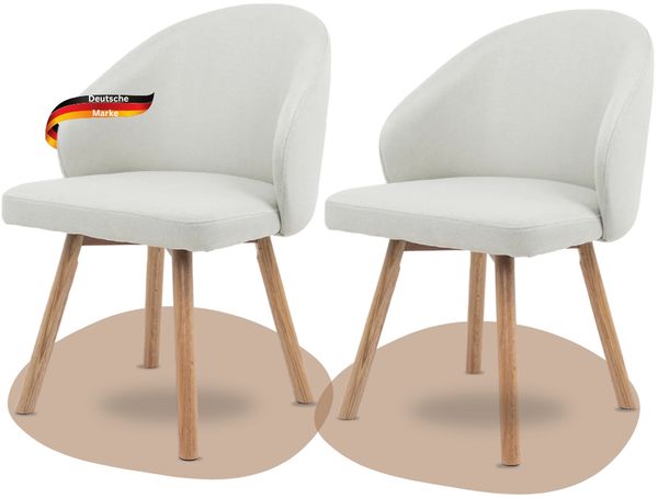 Esszimmerstühle 2er Set ERIK - Stoffbezug, Eichenholz Beine| Gepolsterte Sitzfläche | Skandinavisch Minimalistisch, Stühle Esszimmer | Beige
