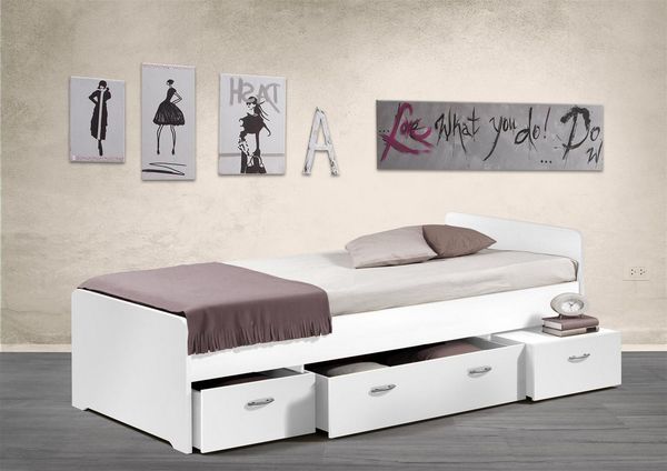 Stella Trading Boro Bett 90x200 cm, Holz, Weiß, 204 x 95 x 66 cm