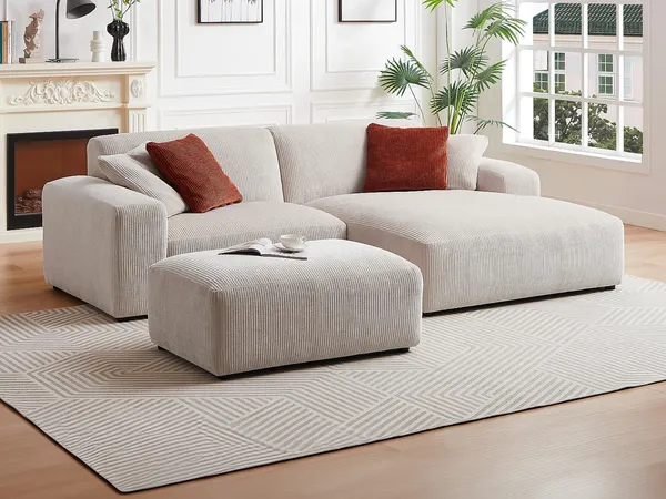 Vente-unique - TIRONO Sofa SamtStoff Beige - B 66 cm161 cm x H 46 cm80 cm x L 99 cm254 cm