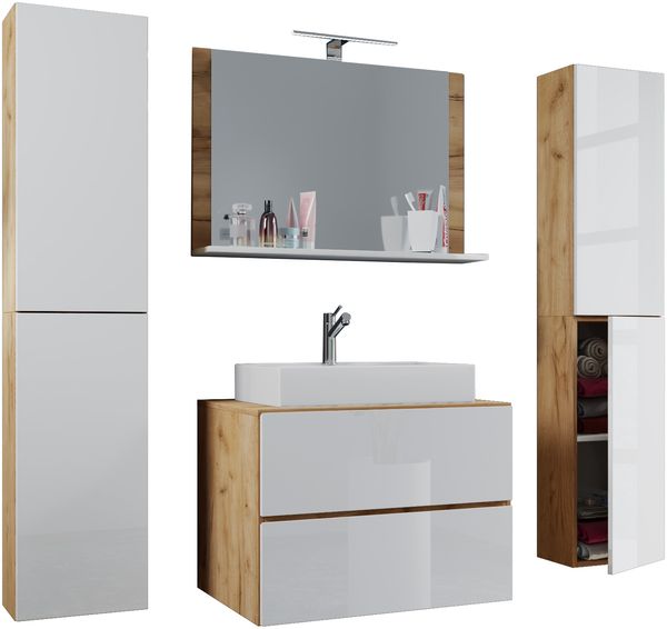 VCM Badmöbel Waschtisch Lendas 915301 Honig-Eiche / Weiß H. 150 x B. 126 x T. 51 cm