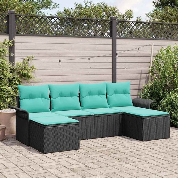 vidaXL Gartensofa-set mit Kissen 6 pcs Schwarz Poly-Rattan 3345476
