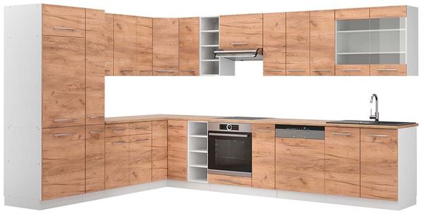 Eckküche Fame-Line Goldkraft Eiche/Weiß 347 x 60 cm , AP Eiche Vicco
