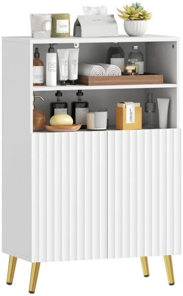 HOMCOM Badkommode mit Soft-Close-Türen, 2 offene Regale (Badschrank, 1 St, Aufbewahrungsschrank), für Badezimmer, Wohnzimmer, Weiß