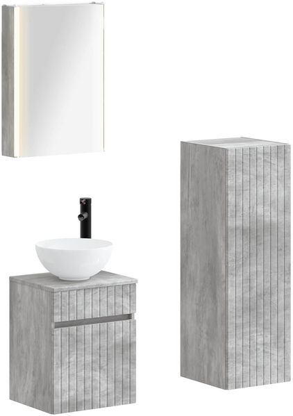 vidaXL Badezimmermöbel-Set 4 pcs Betongrau Ingenieurholz und Glas 3407474
