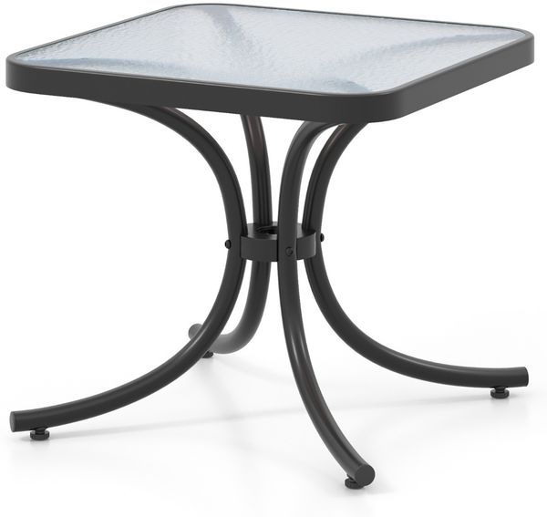 Beistelltisch mit Tischplatte aus Gehärtetem Glas Wetterfester Balkontisch Kleiner Gartentisch