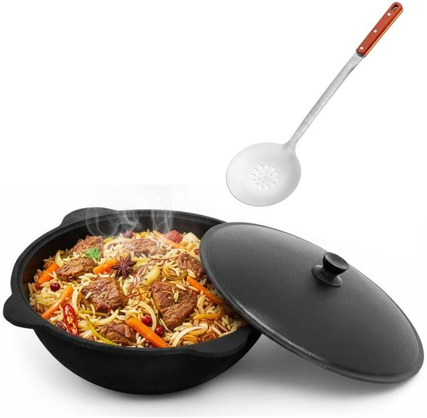 Gusseisen Kasan 8L NAMANGAN Aluminium Deckel Campingtopf Kazan WOK Kessel Camping BBQ Asia Schaumkelle