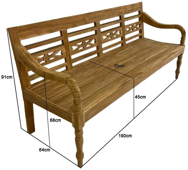 Couchcenter Gartenbank 4 Sitzer Gartenbank Kasar 190 cm Sitzbank Bank Gartenmöbel Garten Teak, Ergonomisch
