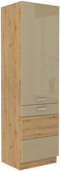 Küchen Hochschrank 60 Eiche Artisan Cappuccino Hochglanz Küchenzeile Küchenblock Bild 5