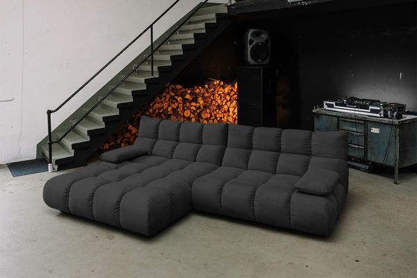 KAWOLA Sofa VIVIEN Ecksofa Velvet schwarz Longchair links 85 x 178 x 290 cm