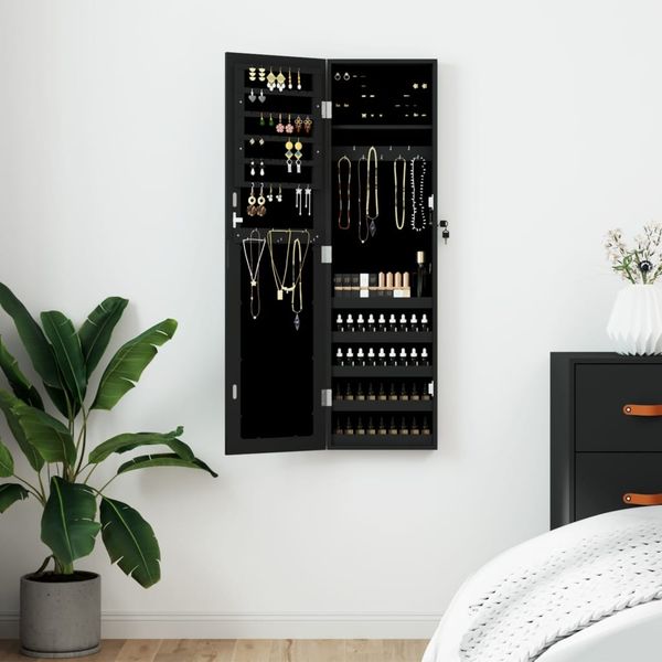 Schmuckschrank, Spiegelschrank mit Spiegel Wandmontage Schwarz 30 x 8,5 x 106 cm
