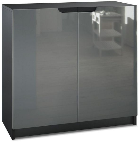 Vladon Sideboard Logan, Kommode mit 2 Türen, Schwarz matt/Grau Hochglanz (82 x 78 x 37 cm)