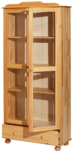 Vitrine 85 x 36 x 189 cm aus massivem Kiefernholz Natur 2 Türig mit Schublade Bild 2
